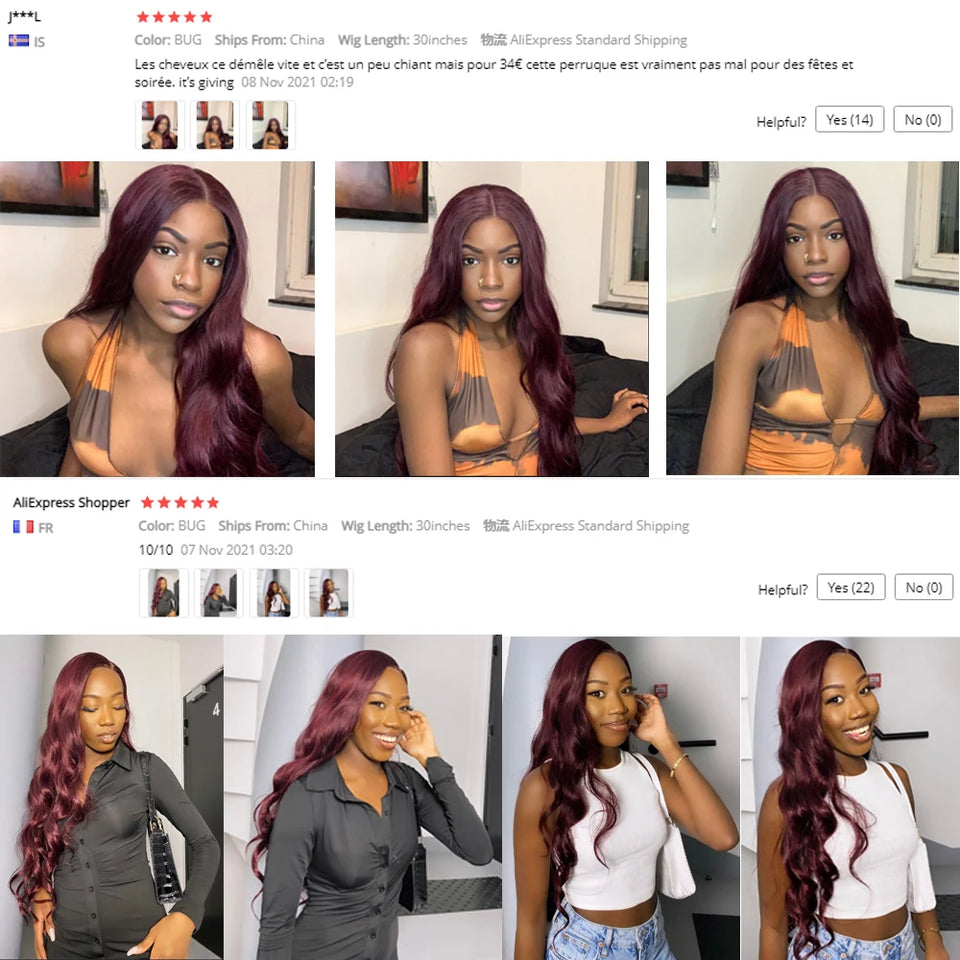 SOKU Burgundy Synthetic Lace Front Wig For Women