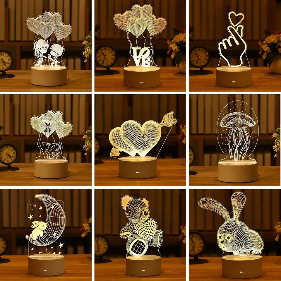 Valentines Day Gift 3D Love Lamp Acrylic Bear Rose