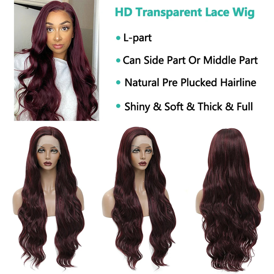 SOKU Burgundy Synthetic Lace Front Wig For Women